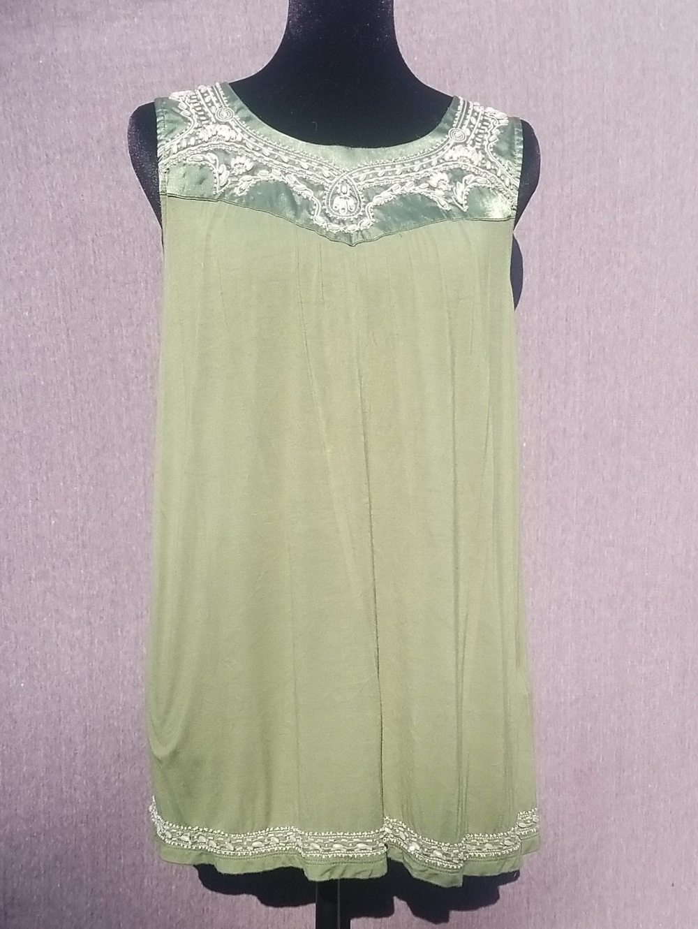 twentyone Embellished Beaded Olive Sleeveless Women's Top Tunic